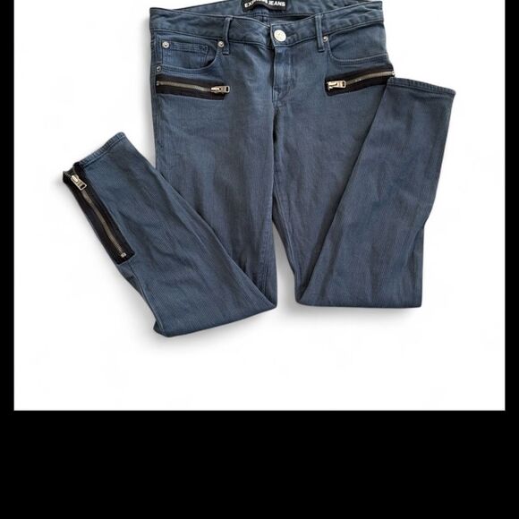Express  Blue Skinny Jeans with Zipper Accents - Picture 3 of 3
